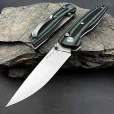 VORTEK FOCAL Black Green G10 D2 Axis Lock Blade EDC Large Folding Pocket Knife