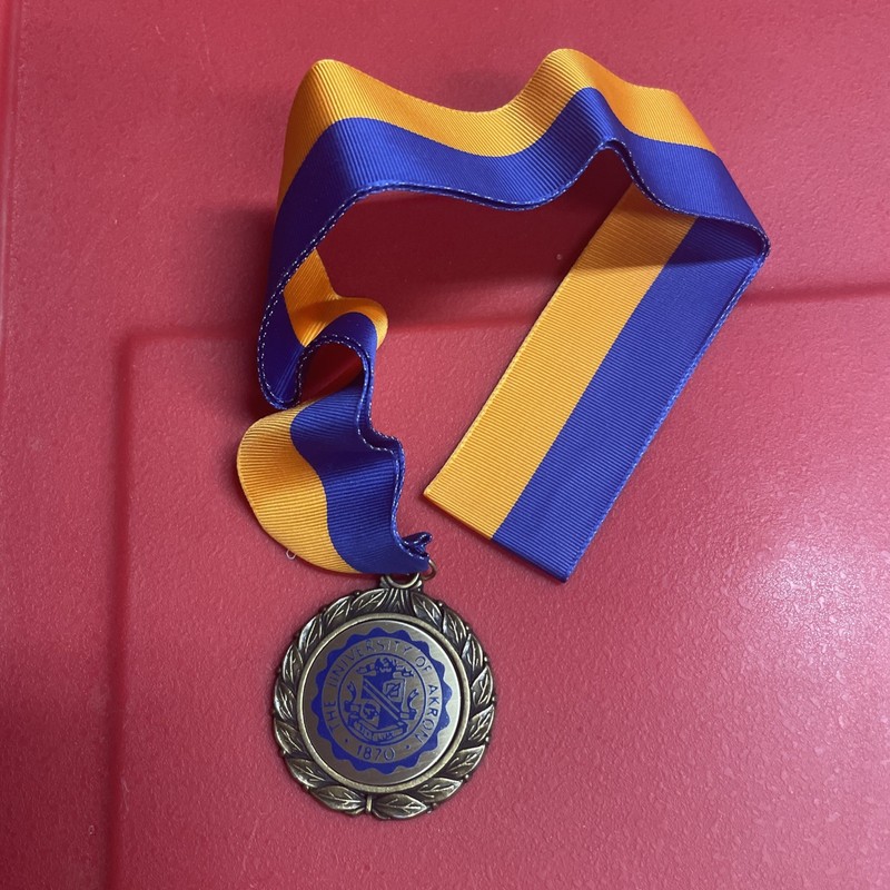 VTG University Of Akron Medallion Medal w/Lanyard Blue/Gold Ribbon
