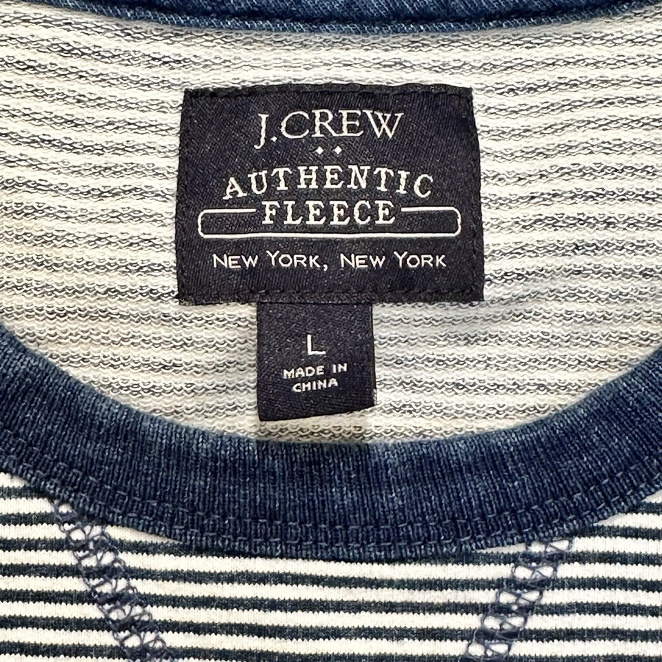 J Crew Sweatshirt Authentic Fleece Women's Large Blue & White Striped Stretch - Image 3 of 4