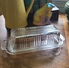 Vintage Federal Glass Clear Ribbed Refrigerator Butter Dish