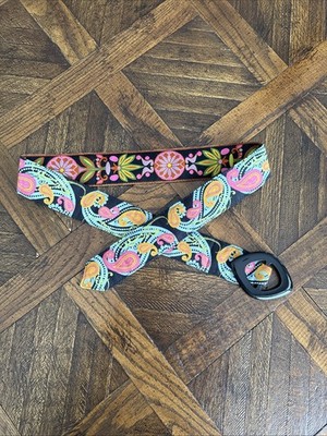 Vtg Fabric Reversible Waist Belt Bella Ba Lee Hippie Chic Boho 42  L x 2  W