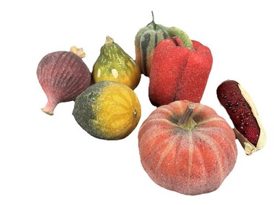 Frosted Faux Fruit & Vegetables Beaded Lot of 8 Pumpkin Corn Peppers Onions