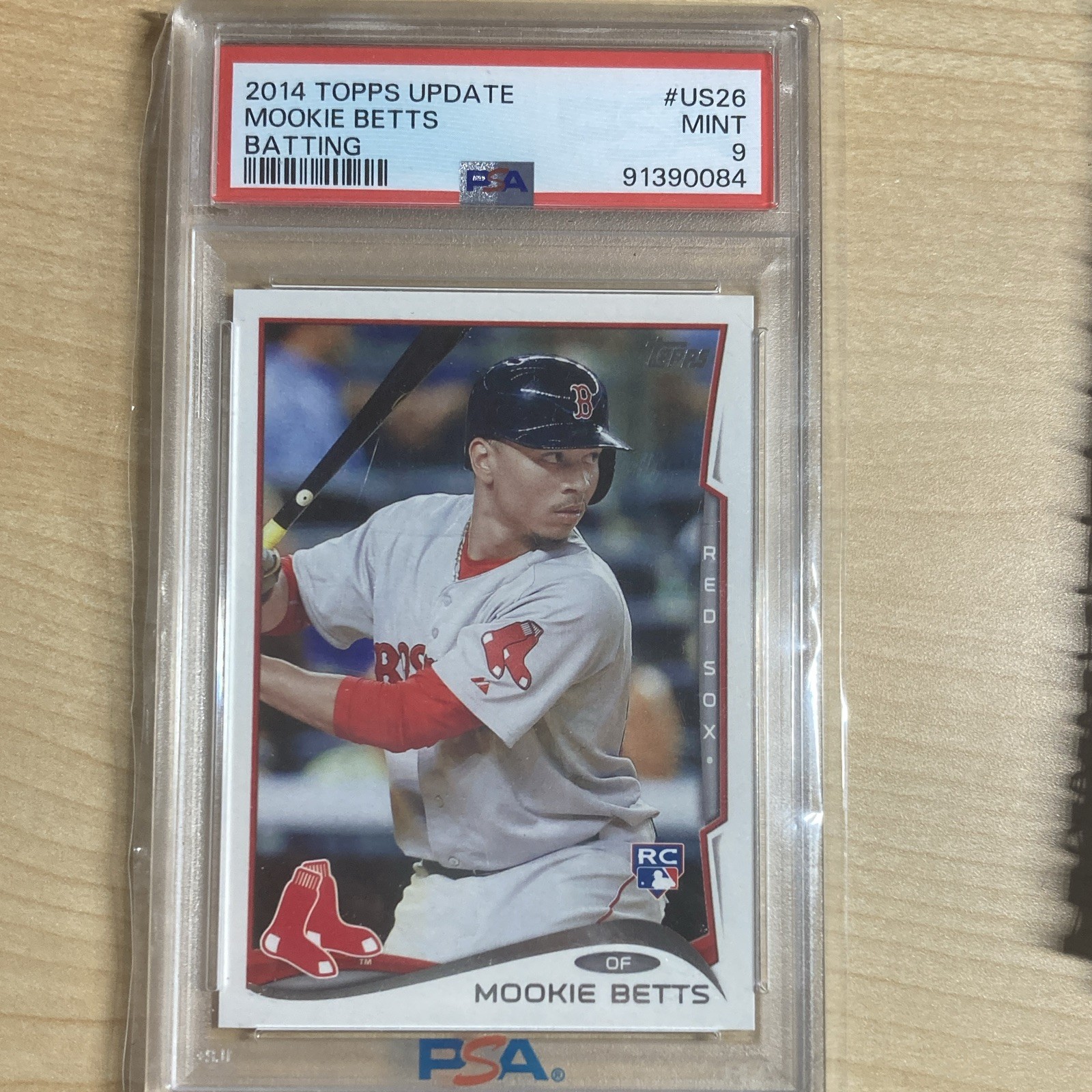 Topps 2014 Update Mookie Betts Batting Rookie #US-26 Boston Red Sox PSA 9