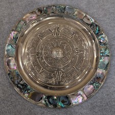 Placa Calendario Sol Azteca Alpaca México Abulón Concha Incrustación Tono Plata Decoración