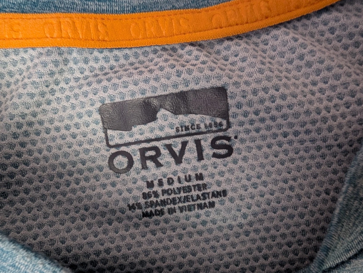 Camisa Orvis Sun Defense Para Hombres Mediana Azul Jaspeado Pesca UPF Manga Larga M F22