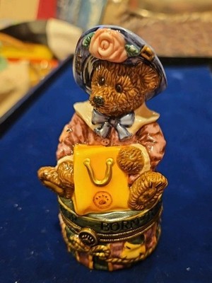 VTG Boyds Bearware Pottery Trinket Box Bear Born To Shop w Baby Bear 1999 Ltd Ed