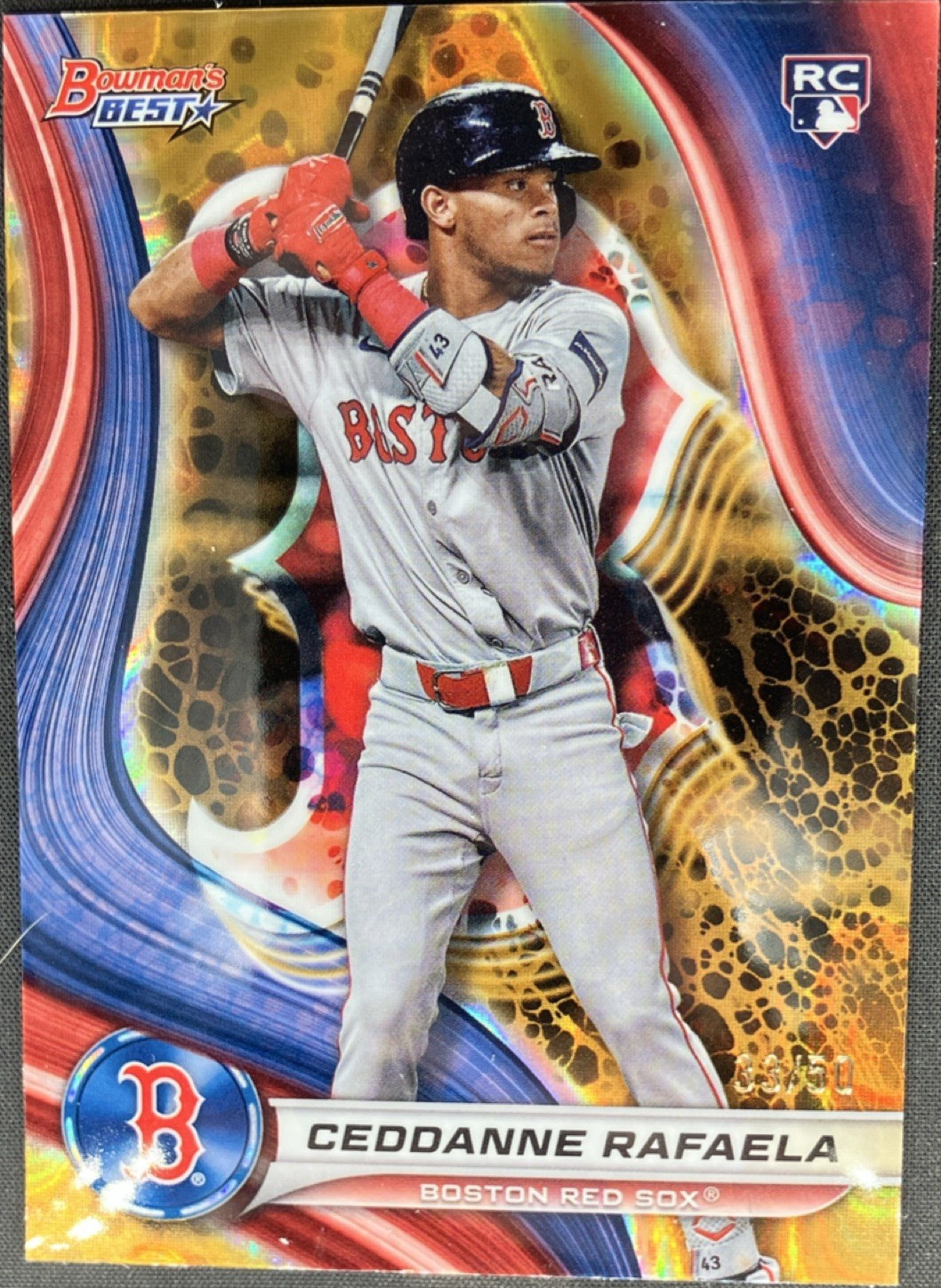 Topps 2024 Bowman's Best Ceddanne Rafaela #14 Gold Lava Refractor /50 Red Sox