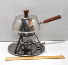 Vintage FONDUE SET Pot Burner Stand Tray 18-8 Stainless Steel Japan