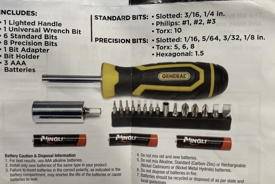 General Tools Lighted Battery Cordless Screwdriver & Universal Wrench Set NIB - Image 4 of 4