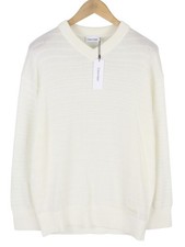 CALVIN KLEIN Tape Yarn Vn Men Jumper S White Textured Knitted V-Neck Pull On
