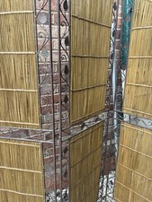 Vintage Oriental Style Foldable Metal Cane 3 Panel Room Divider Screen