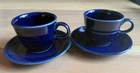 Pair (2 Sets) Of Fiestaware Tea Espresso Coffee Cups and Saucers Cobalt Blue