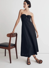 Madewell 100% Linen Cutout Strapless Midi Dress True Black 12