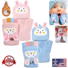 2 Pairs Winter Kids Fingerless Gloves Toddler Finger Mittens Knit Convertible US