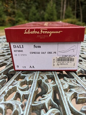 Salvatore Ferragamo Espresso Calf Croco Print Shoes Made in Italy