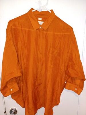 LOFT Women's Oversized Linen Shirt Blouse Top Citrus Size L + FREE   Gift