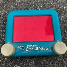 Ohio Art (Blue & Red) Pocket Etch-A-Sketch (4" X 3.5") (EUC) WORKS GREAT!