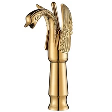 Gold Swan Bathroom Sink Vessel Faucet Single Handle Waterfall Basin Vanity Mixer