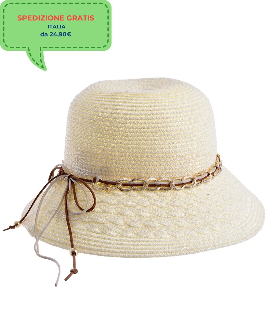 Cappello Da Sole Donna Elegante A Tesa Larga In Paglia – Per Spiaggia, Viaggi E Servizi Fotografici, Circonferenza 55-58 Cm