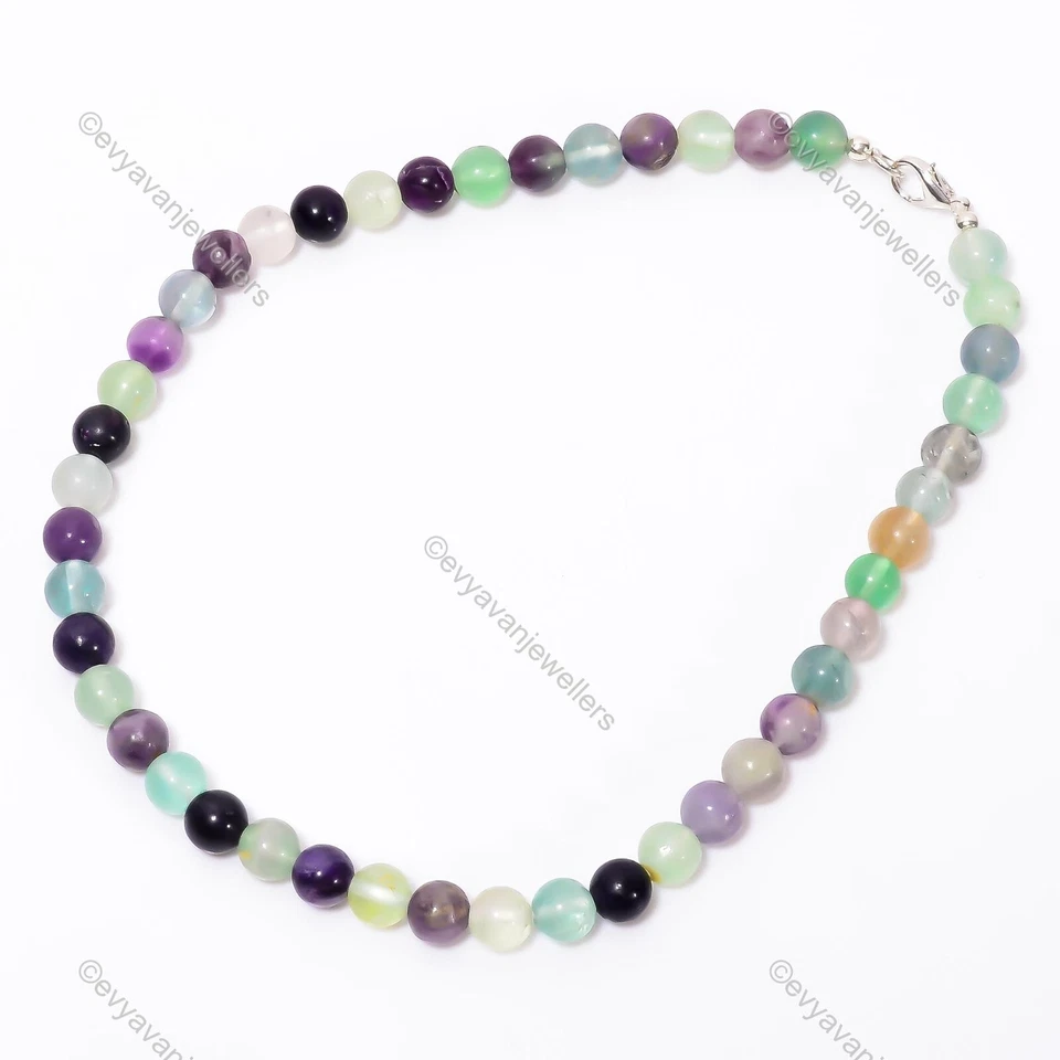 Collar ajustable con cuentas de plata de ley 925 con piedras preciosas de fluorita múltiple para niñas Foto 3 de 4