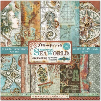 STAMPERIA-1 SET Scrapbooking Papier-doppelseitig-20,3cm-SEA WORLD-SBBS13