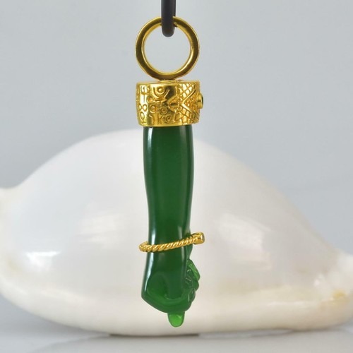 Gold Vermeil Sterling Mano Fico Figa Anhänger Chalzedon Smaragd Diamant 11.70 G - Bild 10 von 11