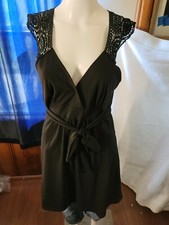 Ocean Drive Black Sleeveless Tie Waist Crochet back Sz M Dress Usa Made