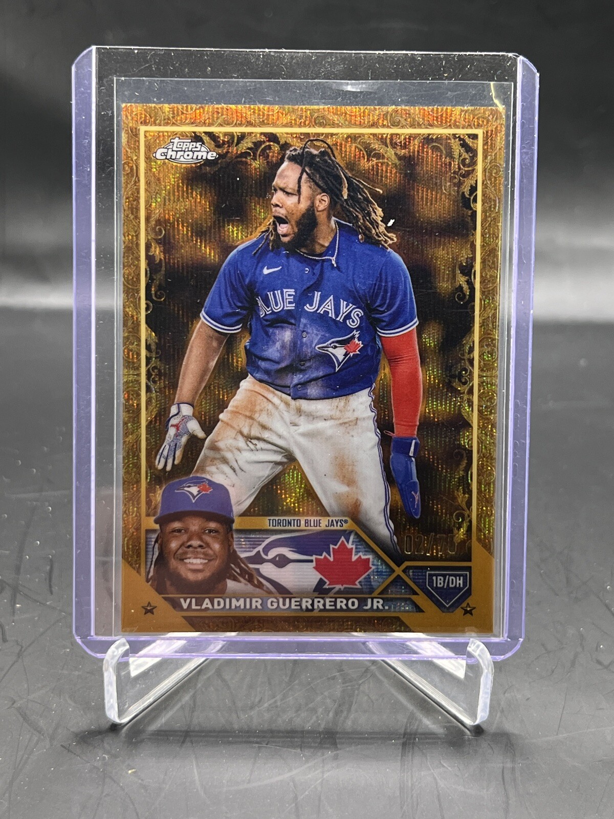 VLADIMIR GUERRERO JR. 2023 TOPPS CHROME GILDED GOLD WAVE ETCH #'D/75! Blue Jays!