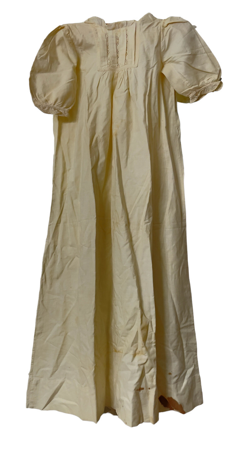 Antique Baby Baptism Christening Gown White Cotton Gem