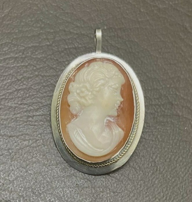 VINTAGE GIOVANNI APA Italy Cameo Pin Broach 925 Sterling Silver