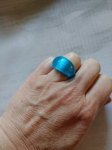 Vintage Ring size 7.5 glass silver foil aqua turquoise blue - Picture 10 of 10