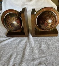 Vintage Wooden Globe Bookends Made In Italy