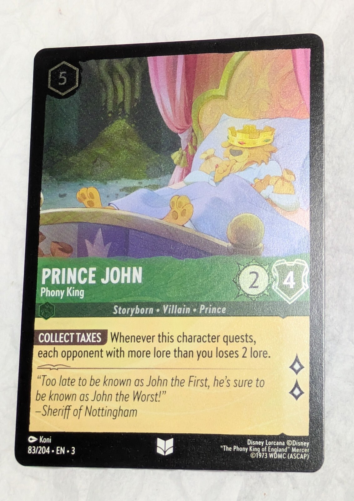 FOIL Disney Lorcana Inklands - Prince John - Phony King - 83/204 - MINT FOIL
