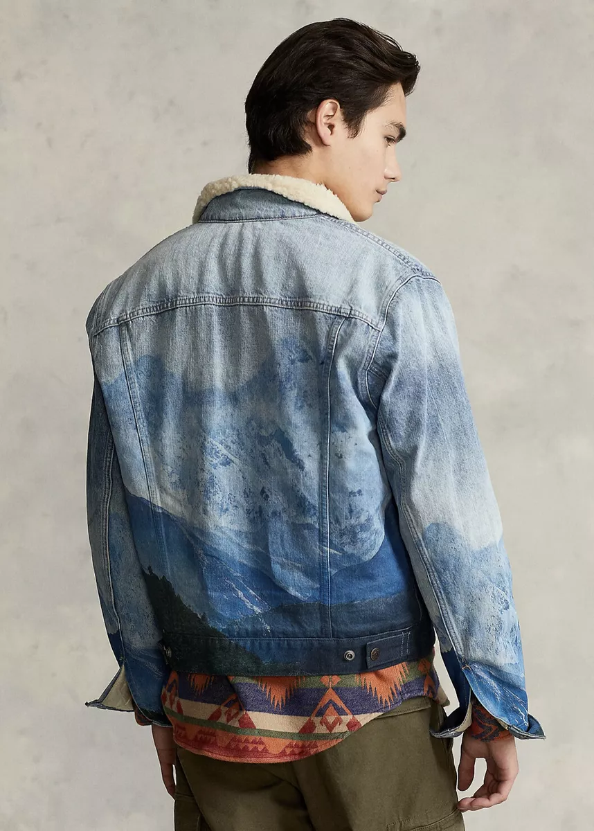 Louis Vuitton x Supreme Blue, Pattern Print 2017 Denim Trucker Jacket L