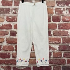 Vintage Talbots Pants Womens 8 Petite White Multicolor Floral Cropped Trousers