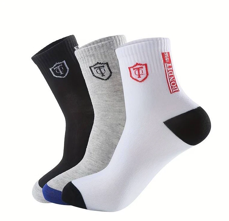 6pairs Men's Cotton Sweat Absorbing Embroidered Crest Athletic Socks, Ankle Sock - Image 4 of 4