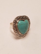 HEART Ring turquoise color stone/silver band love promise ring adjustable SZ 6-7
