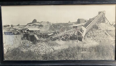 c1920 Mining Large Photograph 32''x16'' Mine Rock Sluice Cardboard Framed Wall Pic