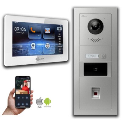Goliath 2-Draht Video Türklingel mit Kamera Fingerprint RFID Silber
