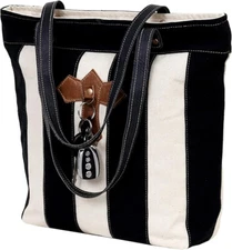 Creative Leather Art Tote Shoulder Bag Cowhide Upcycled Cream Black