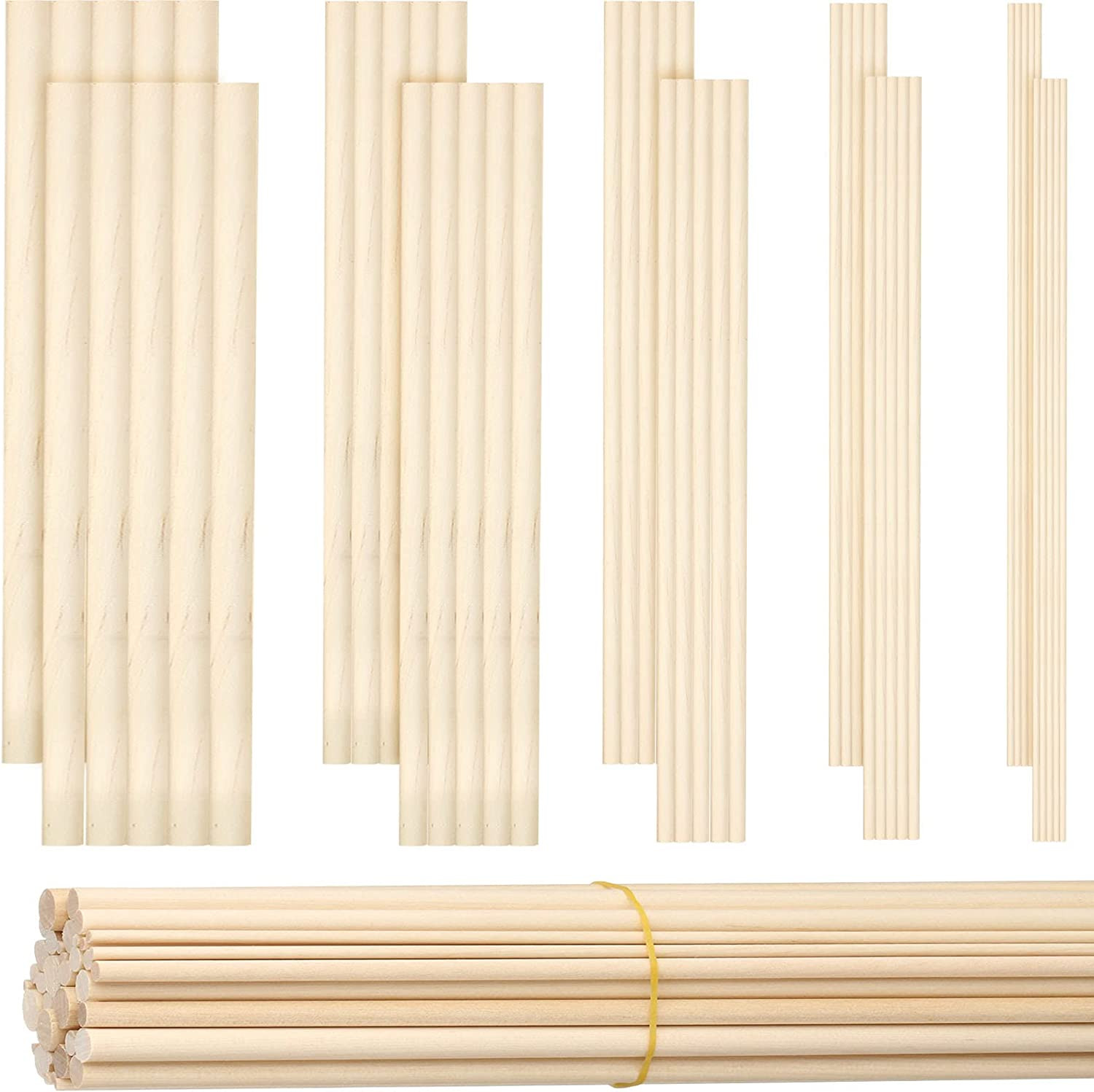 100 Pieces Wood Dowels Assorted Sizes Dowel Rods for Crafting Wood Sticks 1/8, 3