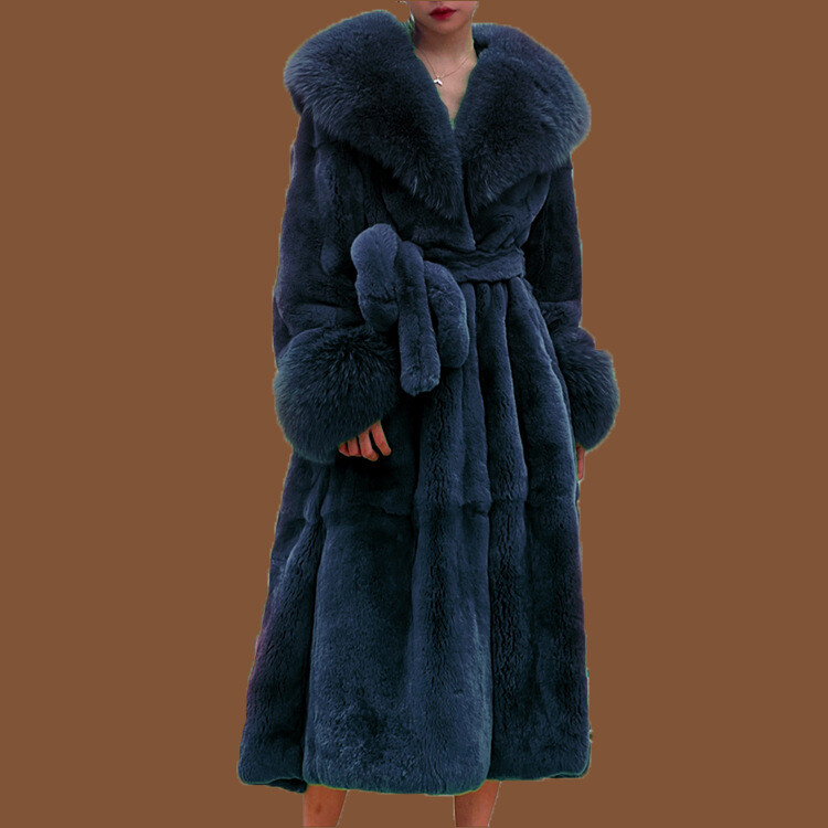Autumn and Winter Women's Mid-length Leather Fur Coat Large Size Slim Thickened Slim Cotton Coat