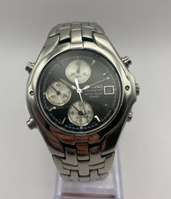 Seiko 7T32-6M90 Alarm Chronograph WORKING Black "Reverse Panda" Orginal Bracelet