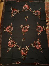 Large Black Orange Floral Cotton Sarong Pareo Wrap 67.5x43