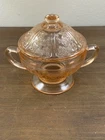 Vintage Early Glass Pink Depression Glass Covered Candy Dish Rose Pattern