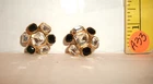 Trifari Vintage JEWELRY CLIP EARRINGS GOLDTONE BLACK CLEAR RHINESTONE A33