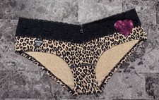 VICTORIA'S SECRET PINK M LEOPARD SEQUIN HEART LACE VINTAGE RARE HIPSTER PANTIES