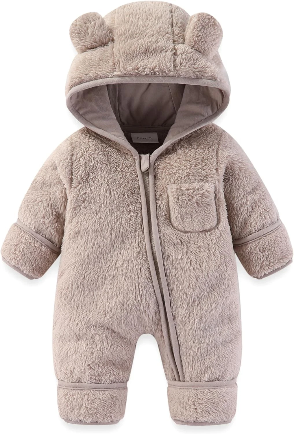 Newborn Baby Bear Outfit With Fold-Over Mittens and Footies
