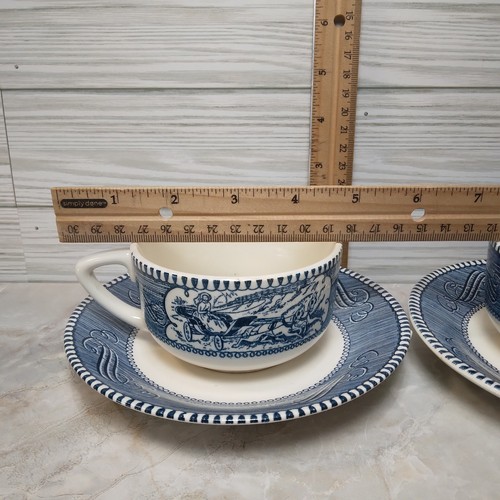 2 Vtg Currier & Ives Royal China Teacups/Saucers Carriage/Steamboat, Imperfect - Picture 10 of 10