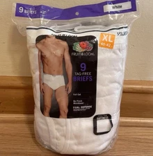 FRUIT OF THE LOOM - NEW XL 9 PACK TAG FREE WHITE CLASSIC BRIEFS UNDERWEAR